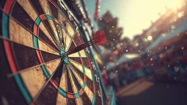 A dart hitting the bullseye in a carnival game