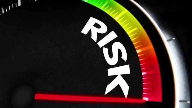 Risk meter showing red needle going high, 4k footage predicting risk in business and life concept. 