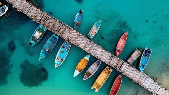 Top-Down Aerial Photography of a Pier with Boats