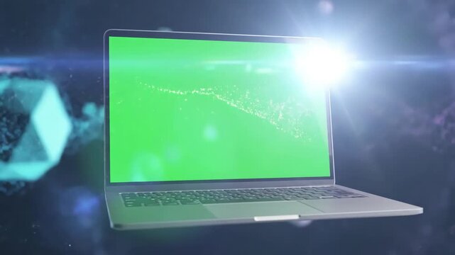 Green Screen empty modern notebook for paste background laptop computer with mock up chroma key display high quality 3d animation 4k ultra hd 3840x2160 scene 4 distortion, overlay, glitch, static