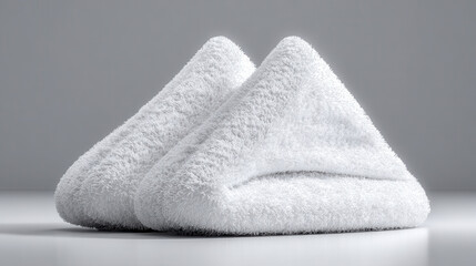 Fluffy triangular pillows on light background with soft texture