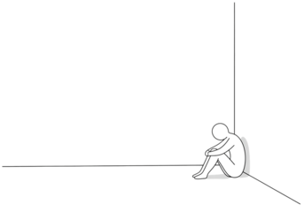 Feeling alone and isolated in an empty corner