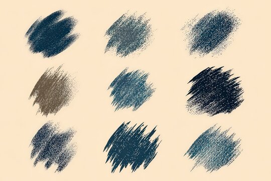 Abstract Digital Brushstroke Set on Light Beige Background with Varying Shades of Blue and Brown