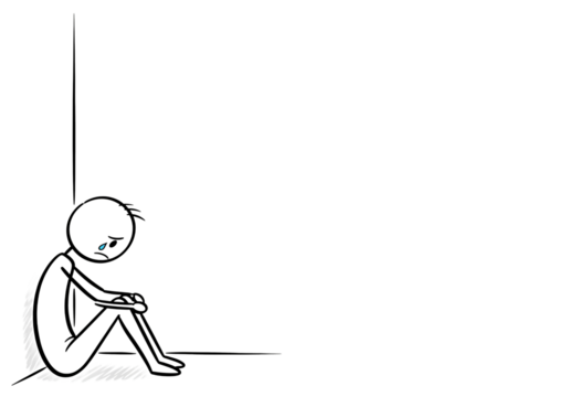 Sad stick figure sits alone in the corner crying - Powered by Adobe