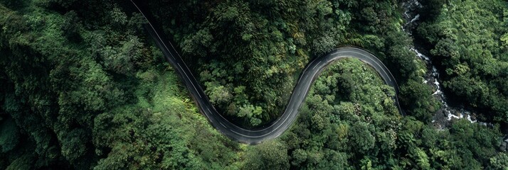 Peaceful Green Landscape With Curvy Road – Aerial View Panorama