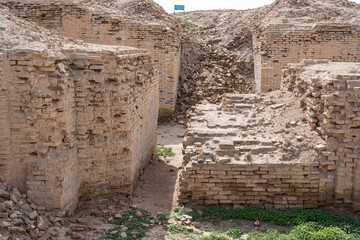 The walls and bricks in the excavation site in the Ancient City of Uruk, Iraq