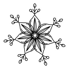 The image is a hand-drawn illustration of a snowflake or a floral mandala design. 