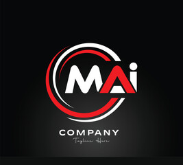 Modern MAI Letter Logo Design – Red, White & Black Circular Creative Branding