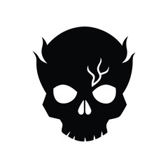 Stylized black skull icon with horns and crack vector graphic Vector