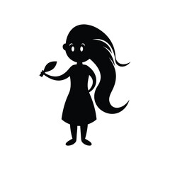 Minimalist silhouette of girl holding a quill pen for writing Vector