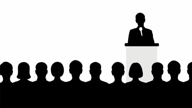 Captivating speaker addresses an audience, delivering a powerful message with poise and confidence, ideal for presentation or corporate event visuals