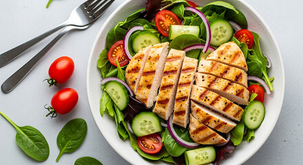 Hearty grilled chicken salad with fresh vegetables