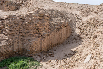 The walls and bricks in the excavation site in the Ancient City of Uruk, Iraq