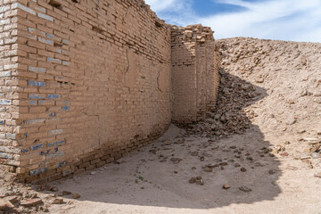 The walls and bricks in the excavation site in the Ancient City of Uruk, Iraq