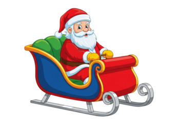 Cartoon santa claus in a sleigh isolated on transparent background
