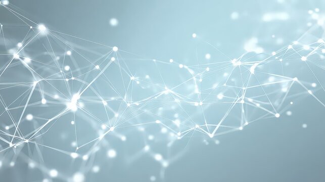 Abstract Network on Light Blue Background with Glowing White Nodes and Lines Visualization Digital Data Interconnection Communication Concept