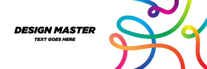 Abstract Color Gradient Lines &ndash; Vector Squiggle Wave Shapes on White, Geometric Rainbow Ribbon Design