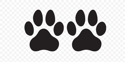 Fototapeta premium Seamless background displays a pattern of black animal paw prints scattered across a clean white backdrop, creating a playful and modern design perfect for various creative projects
