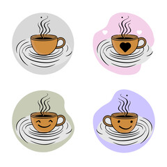 Cute Coffee Cup Hot Drink Collection.Vector illustration.