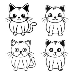 Cute kawaii sitting cat coloring page hand drawn line art collection