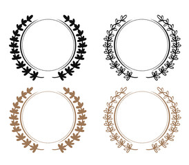 Minimalist vintage dotted laurel wreath circle frame gold and black.