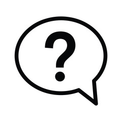 Black question mark inside a white speech bubble outline vector