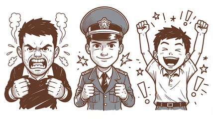 Set of cartoon character emotions including anger confidence and joy vector illustration for emotion recognition and social skills learning