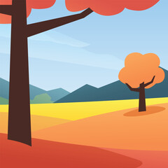 an autumn landscape with trees and mountains