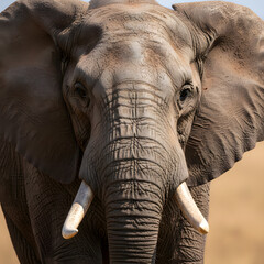 Fototapeta premium Close up portrait of a majestic African elephant face with tusks