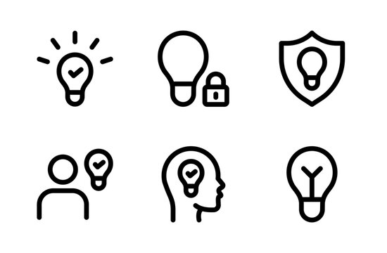 Comprehensive intellectual property icon set featuring modern protection symbols crafted for legal rights visuals, creative ownership graphics, and professional branding projects