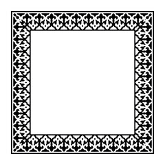 Obraz premium Border frame deco vector label simple line corner antique style acanthus. Oriental square frame with arabesques and orient elements. Vintage, ethnic frame. Pattern frame for textiles, plate, embroider
