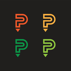 Stylized Letter P and Pencil Combination Logo Set