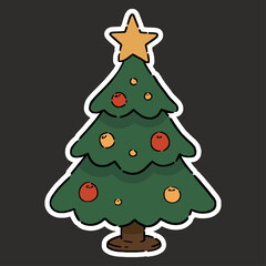Naklejka premium Dessin d'un sapin de noël, arbre de Noël, célébrations de fin d'année, coutume et tradition hivernale, vecteur