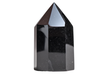 Mystical Black Crystal: A sleek, faceted black crystal stands tall, radiating an aura of energy and mystery. This elegant crystal, capturing the allure and power of the earth's natural treasures.
