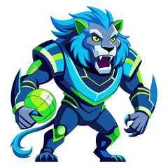 A lion cyber or techno look sports player vector art illustration