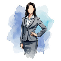 Watercolor style illustration of a confident businesswoman in a suit