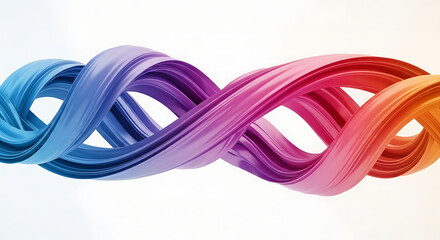 Vibrant abstract swirling ribbon of multiple colors in a dynamic helix shape against a clean white background