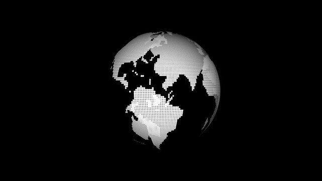 Animation of rotating globe of the Earth planet from particulars. World globes rotate animate on black background. 