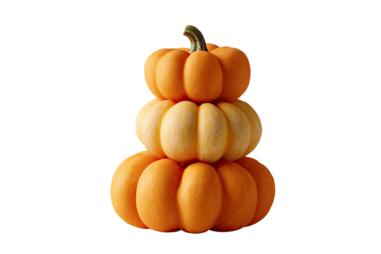 Three decorative mini pumpkins stacked on top of each other against a black background