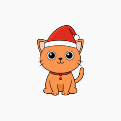 Cute orange cartoon kitten wearing a santa hat isolated on white background isolated on transparent background