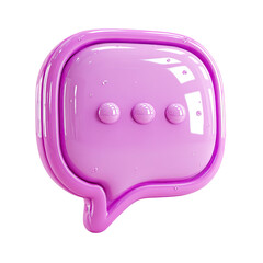 A glossy pink chat bubble with three dots inside, set against a solid black background