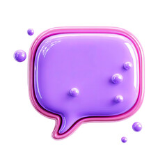 3D-rendered speech bubble in glossy purple and pink with small orbs, on black background