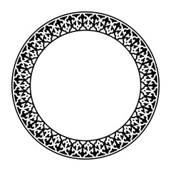 
Oriental round frame with arabesques. Abstract Patterns of Turkic peoples, Kazakh, Kyrgyz, Mongol. Islam, Arabic, Indian, ottoman motif. Medallion, embroidery, ceramic, porcelain, embroidery, laser