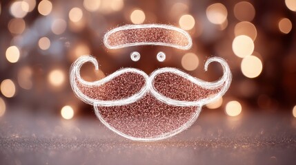A sparkling Santa face with a mustache and hat, surrounded by warm, glowing bokeh lights, evoking a festive holiday spirit, Christmas background with doodles