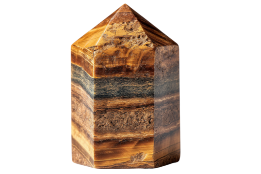 Tiger's Eye Crystal: A beautifully sculpted tiger's eye crystal, its golden-brown hues and natural striations radiating an aura of grounding energy and protection, perfect for collectors.