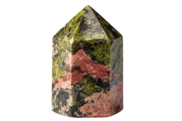 Unakite Crystal: A captivating unakite crystal, a stunning fusion of green epidote and pink feldspar, stands as a testament to nature's artistry.