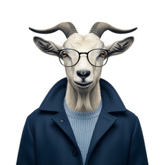 Goat with glasses and coat whimsical