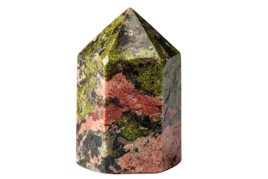 Unakite Crystal: A captivating unakite crystal, a stunning fusion of green epidote and pink feldspar, stands as a testament to nature's artistry.