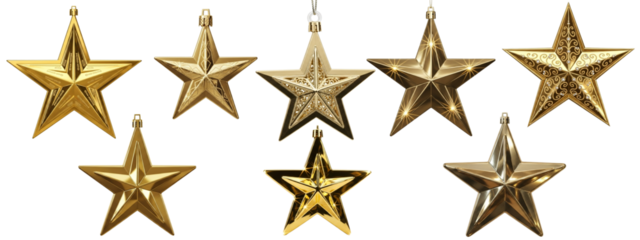 Elegant Gold Christmas Star Ornament Isolated on White Background | Holiday Decoration Stock Image