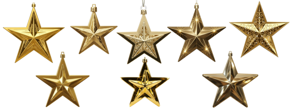 Elegant Gold Christmas Star Ornament Isolated on White Background | Holiday Decoration Stock Image